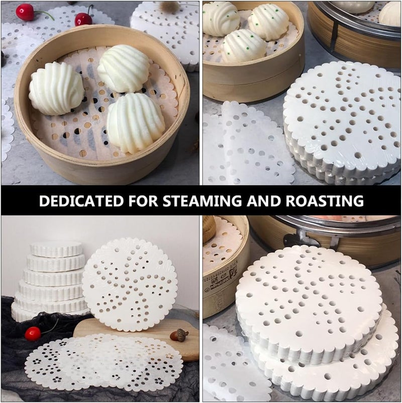 Perforated Steamer Paper 12.7cm round Lace Oil-absorbing Baking Paper Pads Silicone Coated for Air Fryer and Home Kitchen Cooking 500 Sheets - Image 4