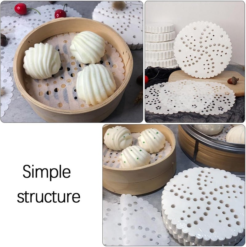 Perforated Steamer Paper 12.7cm round Lace Oil-absorbing Baking Paper Pads Silicone Coated for Air Fryer and Home Kitchen Cooking 500 Sheets - Image 3