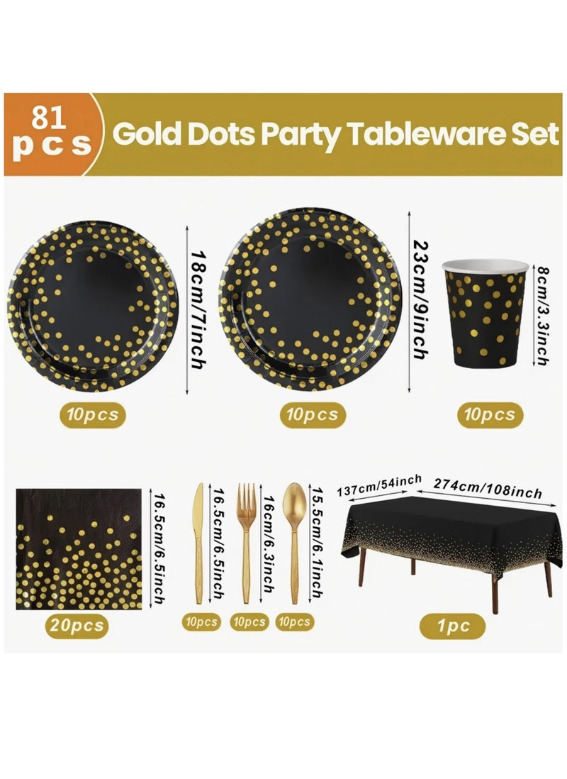 Nakhl Disposable Plates Party Set -81 Pcs for 10 Guests - Tablecloth, Tableware, Plate,Napkin, Cup and Gold Plastic Set,Eco-Friendly Tableware,Suitable for Wedding, Birthday, Party Dinnerware - Image 2