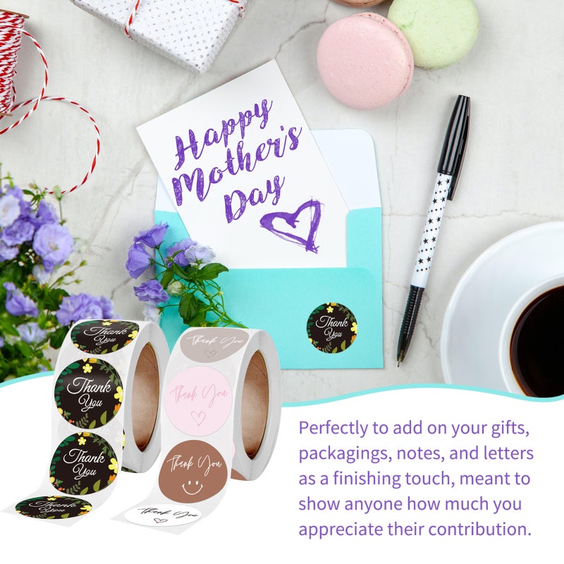 Thank You Flower Stickers: 1 Inch Round High-quality Art Paper - 500 Self-adhesive Labels Floral Stickers for Scrapbooking Gift Packaging Notes Letters - Image 3
