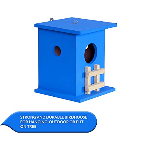Cket Bird House Nest Breeding Box for Sparrow, Hummingbird, Kingfisher for Balcony and Garden Hanging Wooden with Hanging and Wall Patch (Blue) (Pack of 1) - Image 5