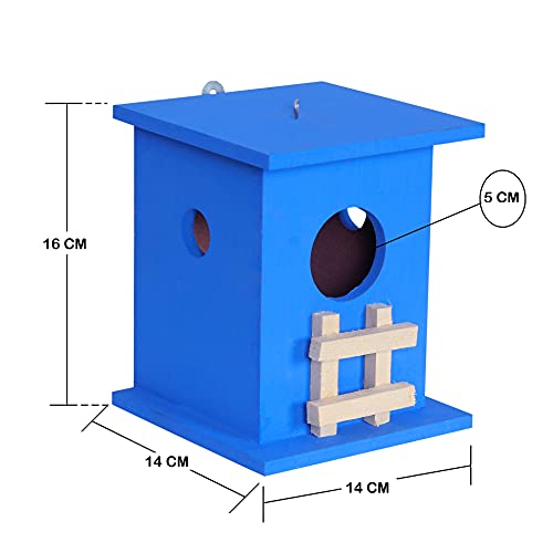 Cket Bird House Nest Breeding Box for Sparrow, Hummingbird, Kingfisher for Balcony and Garden Hanging Wooden with Hanging and Wall Patch (Blue) (Pack of 1) - Image 4