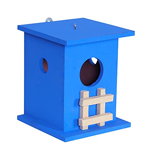 Cket Bird House Nest Breeding Box for Sparrow, Hummingbird, Kingfisher for Balcony and Garden Hanging Wooden with Hanging and Wall Patch (Blue) (Pack of 1) - Image 1
