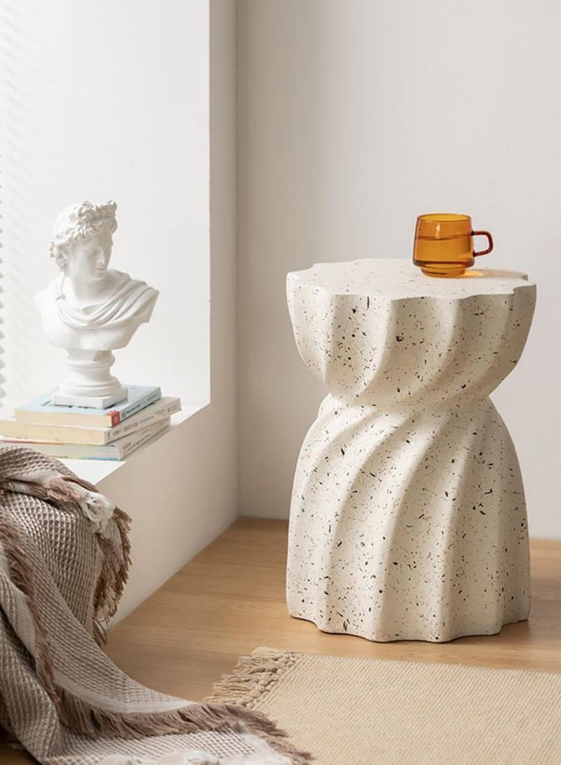 Merry Moments Terrazzo Side Table Bedside Table Coffee Table Cafe Table Sofa Side Table End Table Snack Table Fashion Design for Living Room Bedroom Office Retail White H47xL35xW35 cm - Image 2