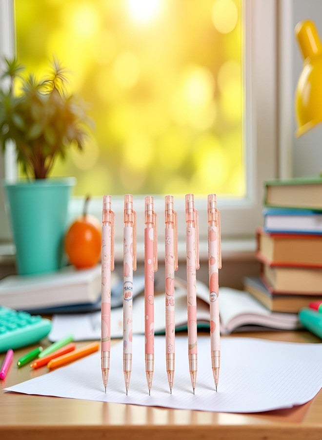 مجموعة أقلام رصاص ميكانيكية من Pxirianlow، 6 قطع مع ممحاة، أقلام رصاص ميكانيكية لطيفة بغطاء، هدية أدوات مكتبية أوتوماتيكية بلون الخوخ، لوازم مدرسية ومكتبية أوتوماتيكية بلون الخوخ، أدوات للكتابة والتصحيح - Image 5