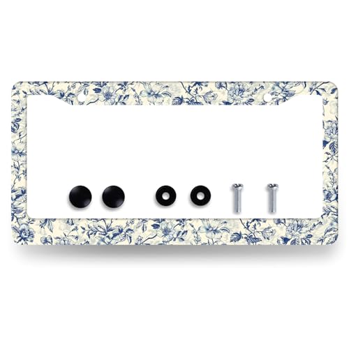 MUAWUOIK Vintage Floral License Plate Frame Folk Flowers License Plate Stainless Steel Colorful Accessories Cars Decor 123 X 63 Inch with Holes and Screws Fits Standard Us Canada Vehicles - Image 1