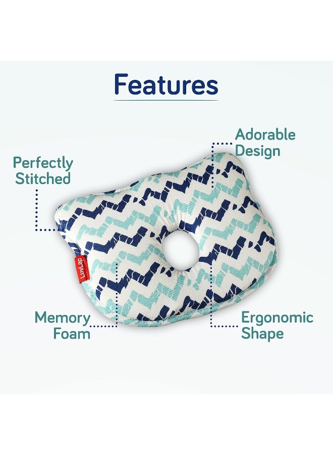 لوفلاب وسادة تشكيل رأس الطفل من الإسفنج الذكي من لوف لاب، وسادة أطفال لمنع متلازمة الرأس المسطح، من الولادة حتى 12 شهرًا، 25 سم × 21 سم × 4.2 سم، على شكل أرنب، طباعة متعرجة (أزرق سماوي) - Image 2