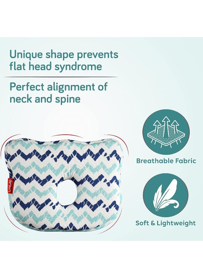 لوفلاب وسادة تشكيل رأس الطفل من الإسفنج الذكي من لوف لاب، وسادة أطفال لمنع متلازمة الرأس المسطح، من الولادة حتى 12 شهرًا، 25 سم × 21 سم × 4.2 سم، على شكل أرنب، طباعة متعرجة (أزرق سماوي) - Image 5