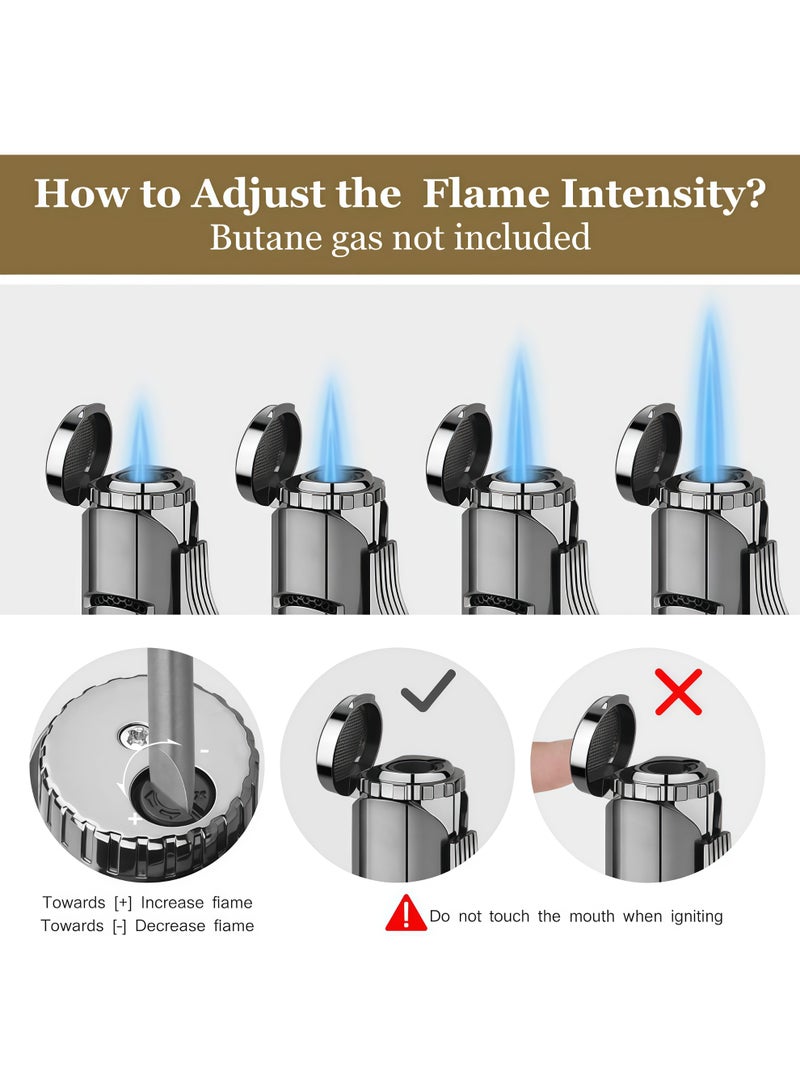 2 Pack Torch Lighter Windproof Cigar Butane Gas Lighter Jet Single Flame Adjustable Cigarette Lighter, Butane Refillbale Metal Lighter (Gas Not Included) (Black+Blue) - Image 5