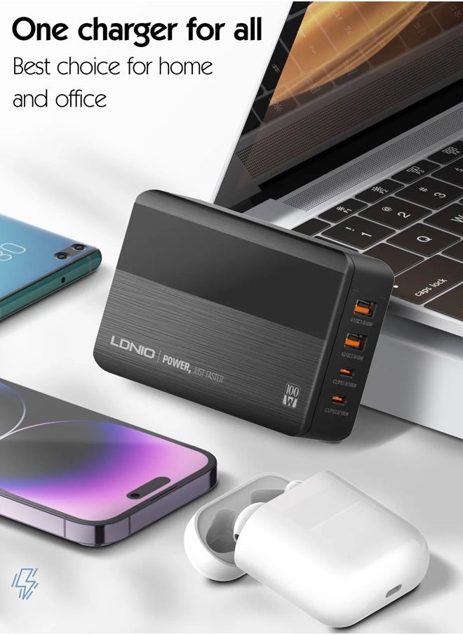 LDNIO 100W USB C Charger, 4-Port Desktop USB Charger Station with PD+QC3.0, Multiport Fast Charger Adapter Compatible with MacBook Pro/Air, iPhone 13 Pro Max/12 Pro Max, iPad Series  - Image 3