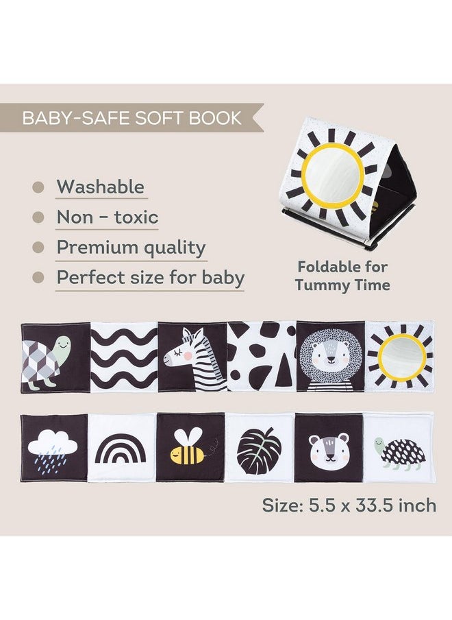 Taf Toys Taf Toys Newborn Soft Activity Book Black & White High Contrast Baby Book Infant Sensory Toys Tummy Time Soft Cloth Books for Babies Textured Fabric Crinkling Shapes Patterns 0-12 Months Newborn Toys  - Image 4