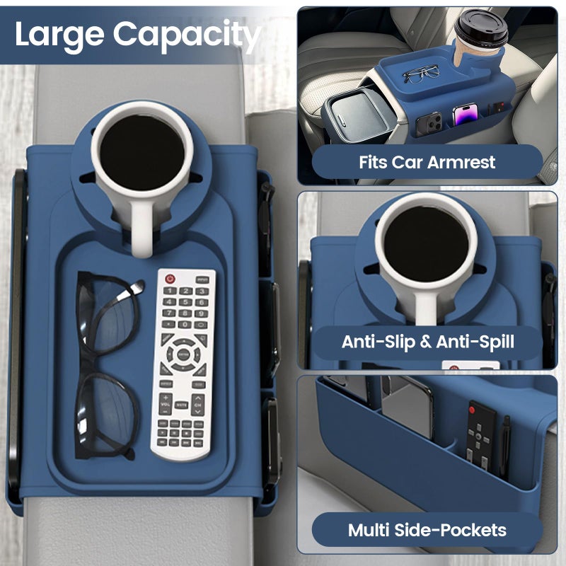 PANZIYU Couch Cup Holder Tray, Silicone Sofa Armrest Organizer with Assesory Pockets for Storage Remotes, Cell-Phone,Tablet or Snack, Anti-Spill and Anti-Slip Couch Cup Holder for Drink (Blue) - Image 3