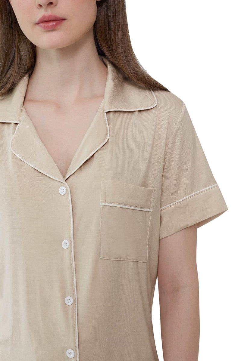 Joyaria Bamboo Viscose Pajama/Pj Sets for Women Short Sleeve Sleep Sets Jersey Knit(Cream,Medium) - Image 2