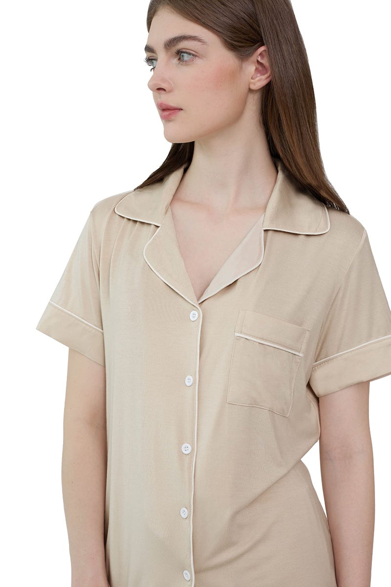 Joyaria Bamboo Viscose Pajama/Pj Sets for Women Short Sleeve Sleep Sets Jersey Knit(Cream,Medium) - Image 4