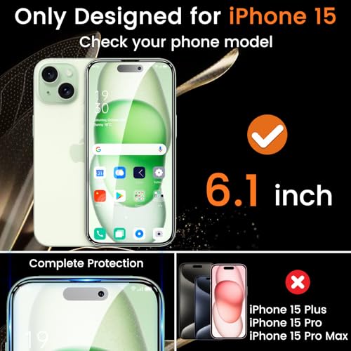 Lesakit 4+4 Pack Privacy Screen Protector for iPhone 15 6.1-Inch with 4 Pack Camera Lens Protector, Anti Spy Tempered Glass Film 9H Hardness Case Friendly - Image 2