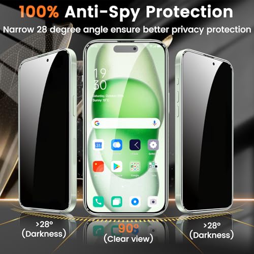 Lesakit 4+4 Pack Privacy Screen Protector for iPhone 15 6.1-Inch with 4 Pack Camera Lens Protector, Anti Spy Tempered Glass Film 9H Hardness Case Friendly - Image 3