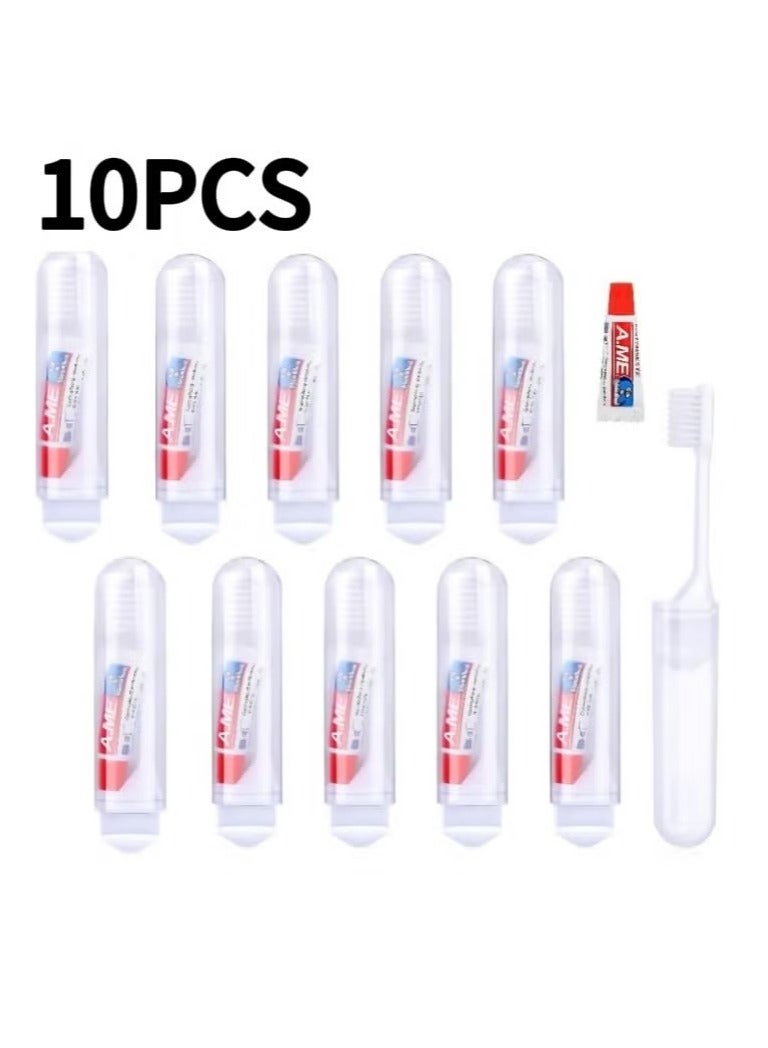 Mini Travel Toothbrush and Toothpaste Set of 10, Portable Foldable Toothbrush, Soft Camping Toothbrush Mini Toothbrush with Toothpaste for Travel Business Trip Camping Outdoor Activities - Image 1