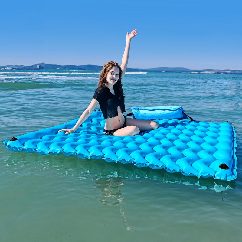 Sunrio 2025 Upgrade 7272 Giant Inflatable Floating MatPool Float Lake Floats for Adults with Air Pillow Pool Mats for Floating Swimming Pool Beach Lake for Summer Water Party Blue - Image 2