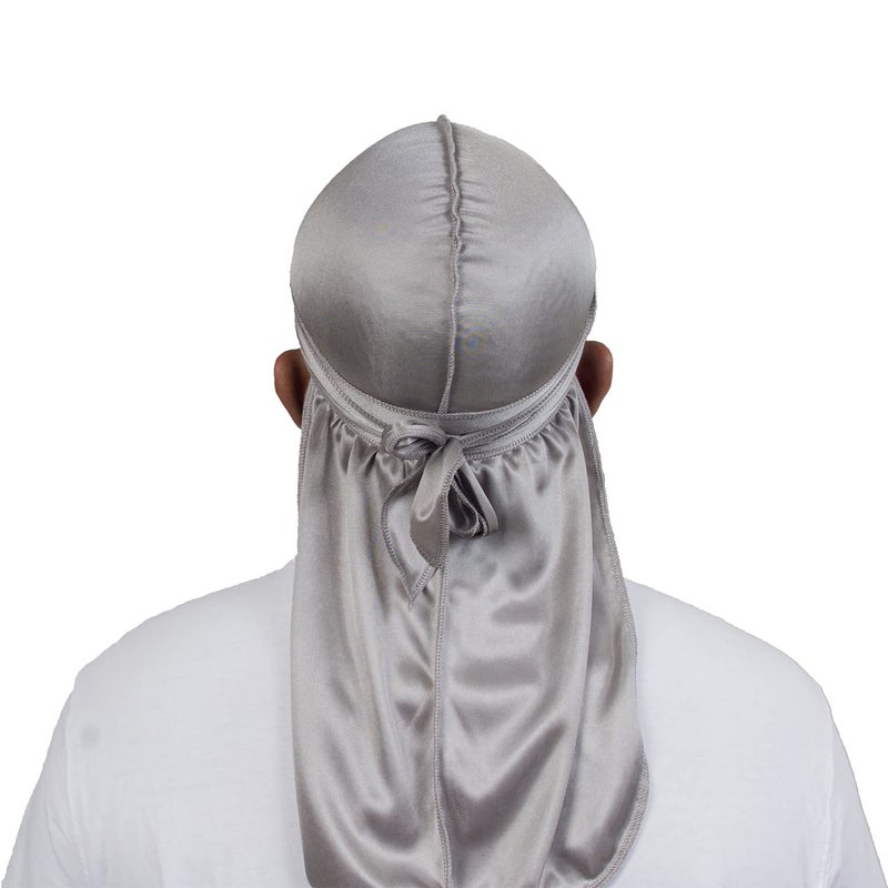 ForceWave Silky Durag for Men Wave Cap Satin Dorag for Men Women 360 Wave Gray - Image 4
