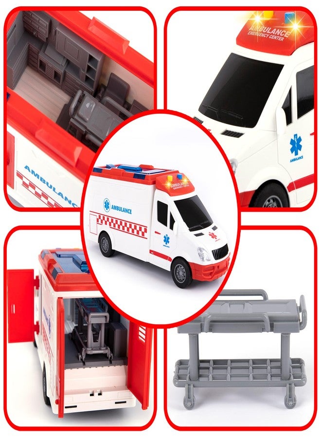 ArtCreativity Ambulance Toy Truck for Kids 3-8, Lights & Siren, Friction-Powered 1/16 Scale Rescue Toy Ambulance, Emergency Vehicle Toys with Removable Stretcher, Doors Open for Immersive Imagination - Image 5
