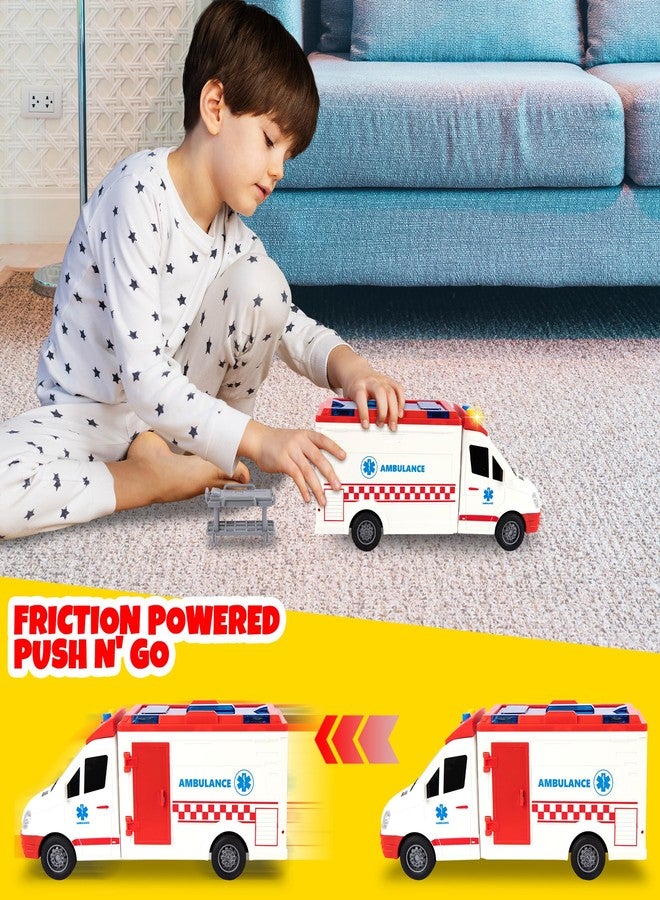 ArtCreativity Ambulance Toy Truck for Kids 3-8, Lights & Siren, Friction-Powered 1/16 Scale Rescue Toy Ambulance, Emergency Vehicle Toys with Removable Stretcher, Doors Open for Immersive Imagination - Image 3