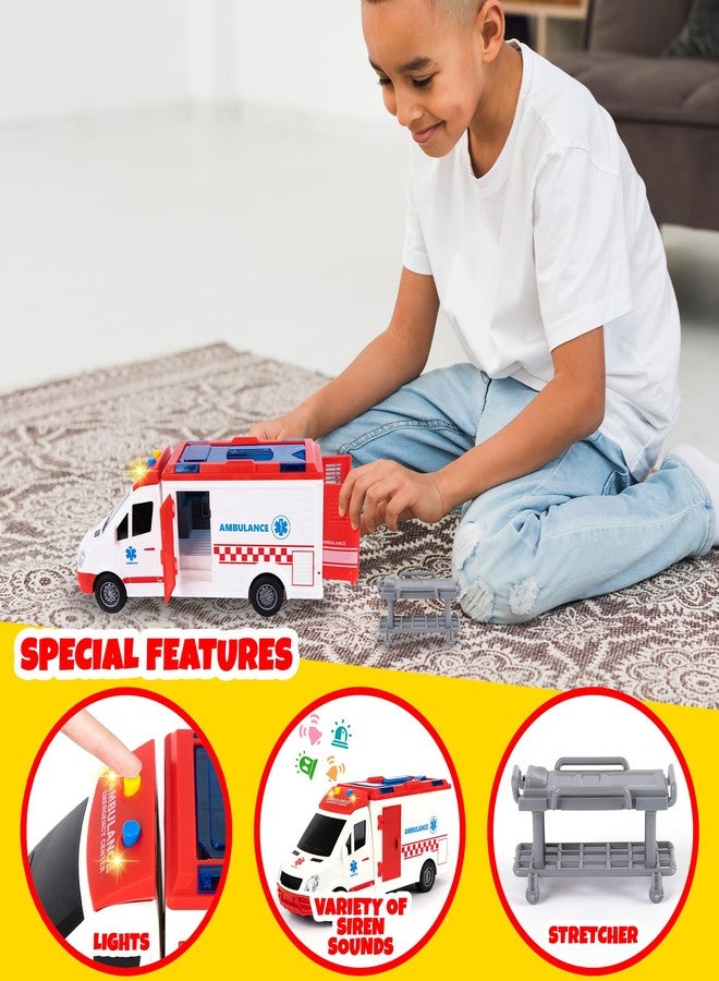 ArtCreativity Ambulance Toy Truck for Kids 3-8, Lights & Siren, Friction-Powered 1/16 Scale Rescue Toy Ambulance, Emergency Vehicle Toys with Removable Stretcher, Doors Open for Immersive Imagination - Image 4