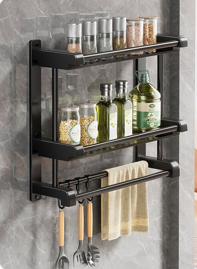 wowofa 2-Tier Bathroom Wall Mounted Shelf with Towel Rack & Hooks, No Drilling Required Bathroom Storage Organizer, Rust-Resistant Bath Shelf for Toiletries, Shampoo, Soap in Bathroom & Kitchen - Image 1