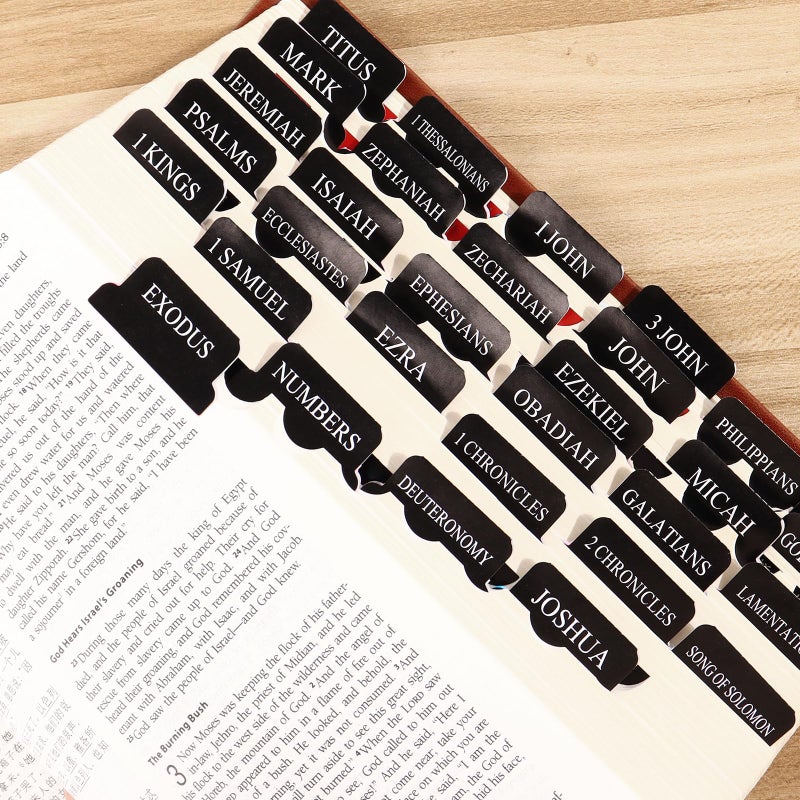 DOMMARE Bible Tabs for Men, 90 Pieces Large Print Small Bible Bookmarks Index Tabs Study Supplies Guide Kit, Black Baptism Christian Gifts for Boys Women Beginner Easy to Read - Image 2