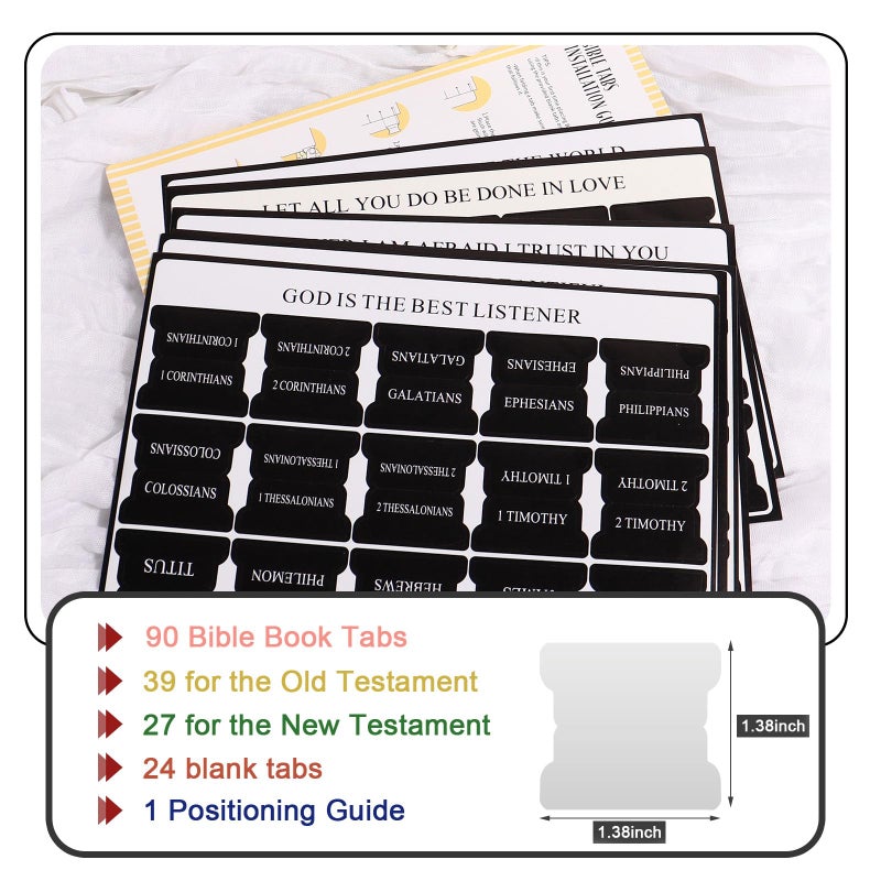 DOMMARE Bible Tabs for Men, 90 Pieces Large Print Small Bible Bookmarks Index Tabs Study Supplies Guide Kit, Black Baptism Christian Gifts for Boys Women Beginner Easy to Read - Image 4