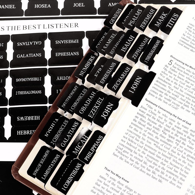 DOMMARE Bible Tabs for Men, 90 Pieces Large Print Small Bible Bookmarks Index Tabs Study Supplies Guide Kit, Black Baptism Christian Gifts for Boys Women Beginner Easy to Read - Image 1