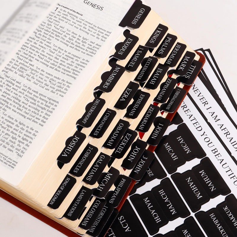 DOMMARE Bible Tabs for Men, 90 Pieces Large Print Small Bible Bookmarks Index Tabs Study Supplies Guide Kit, Black Baptism Christian Gifts for Boys Women Beginner Easy to Read - Image 3