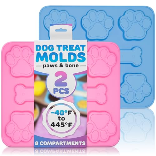 2 Pcs Dog Treat Molds for Baking and Freezing  Bone  Paw Shaped Silicone Dog Treat Mold NonSticking Blue  Pink  Easy Release Design for Homemade Candies Gingerbreads Pudding and Jelly Sweets