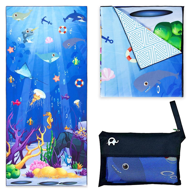 Elite Trend Microfiber Beach Towel for Adults with Bag Extra Large 78x35 inch Lightweight Sand Free Quick Dry Towel for Travel Swimming Yoga Camping Sea Animal