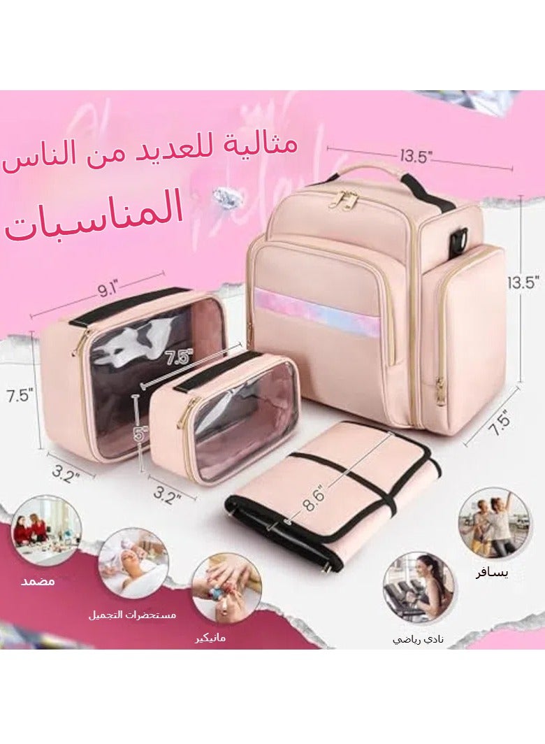 general Travel cosmetic bag storage bag 4 removable boxes 1 jewelry finishing roll multiple storage bags cosmetic bag (pink) - Image 4