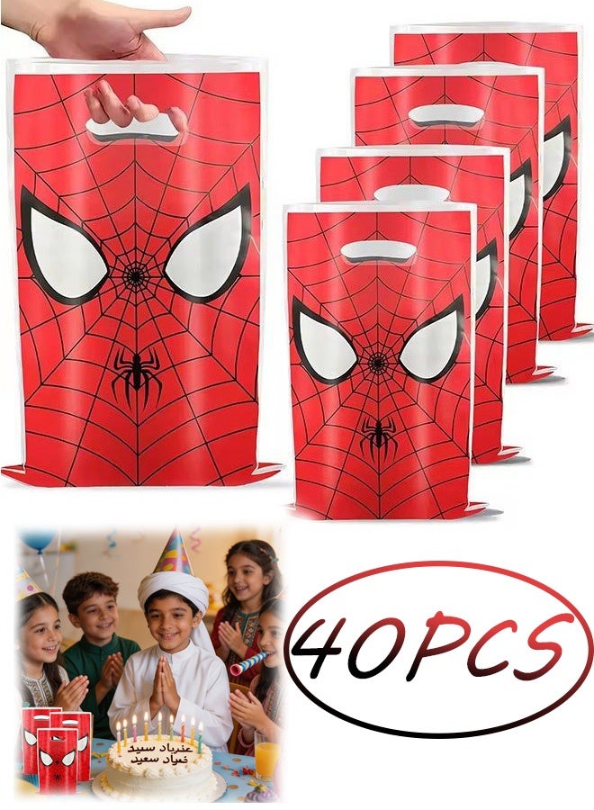 SPIDERMAN 40 Pcs Spider-Man Themed Party Gift Bags,Reusable Cartoon Candy Tote Bags,Red Decorative Bags for Kids Birthday Party,Adult Celebration,Table Decor and Party Favors - Image 1
