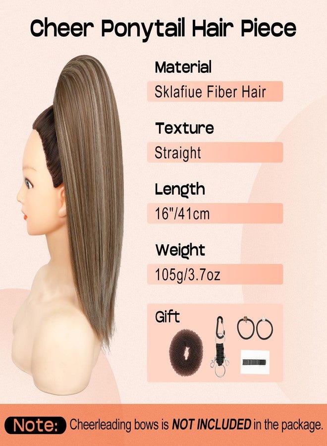 سيكيا وصلة شعر ذيل حصان للتشجيع من سيكيا، 16 بوصة، وصلة شعر مستقيمة للتشجيع، مناسبة لمسابقات التشجيع والرقص، لون أشقر فاتح مع خصلات بنية رمادية - Image 2