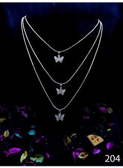 3Diamonds 3Diamonds Triple-Layer Platinum-Plated Butterfly Necklace – Multi-Strand Sparkling Pendant 