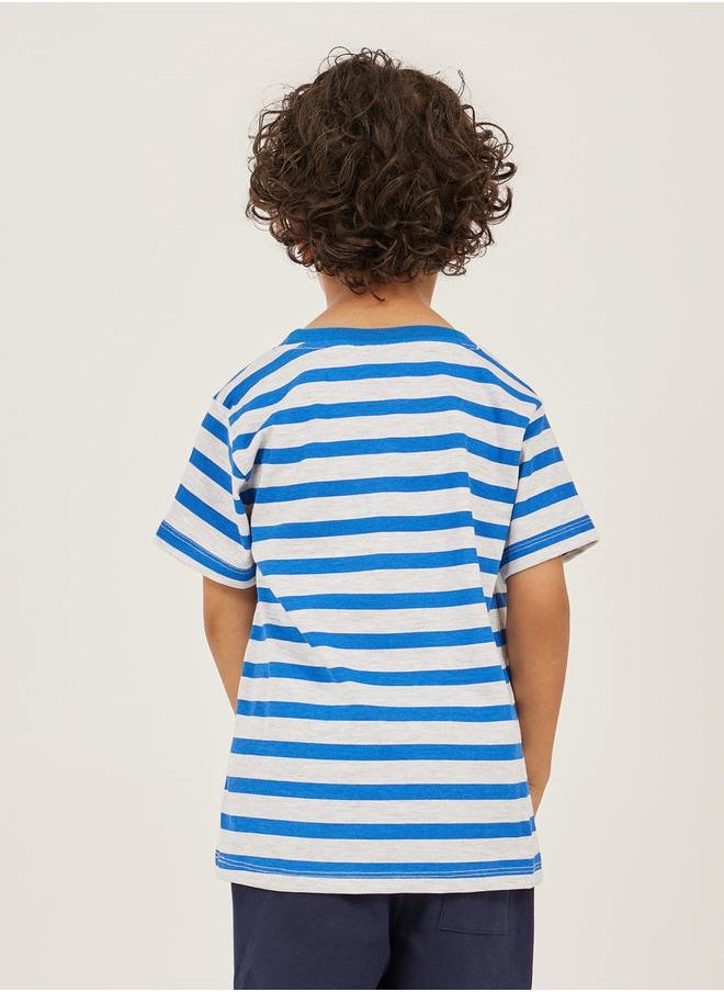 Styli Mickey Mouse Print Detail Short Sleeve Striped T-Shirt  - Image 4