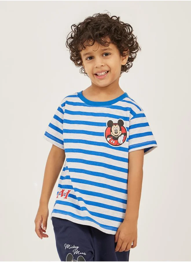 ستايلي Mickey Mouse Print Detail Short Sleeve Striped T-Shirt