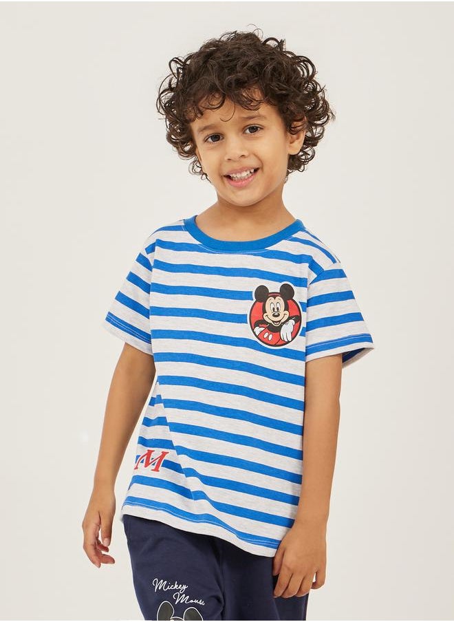 Styli Mickey Mouse Print Detail Short Sleeve Striped T-Shirt  - Image 1