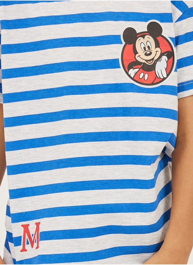 Styli Mickey Mouse Print Detail Short Sleeve Striped T-Shirt  - Image 3