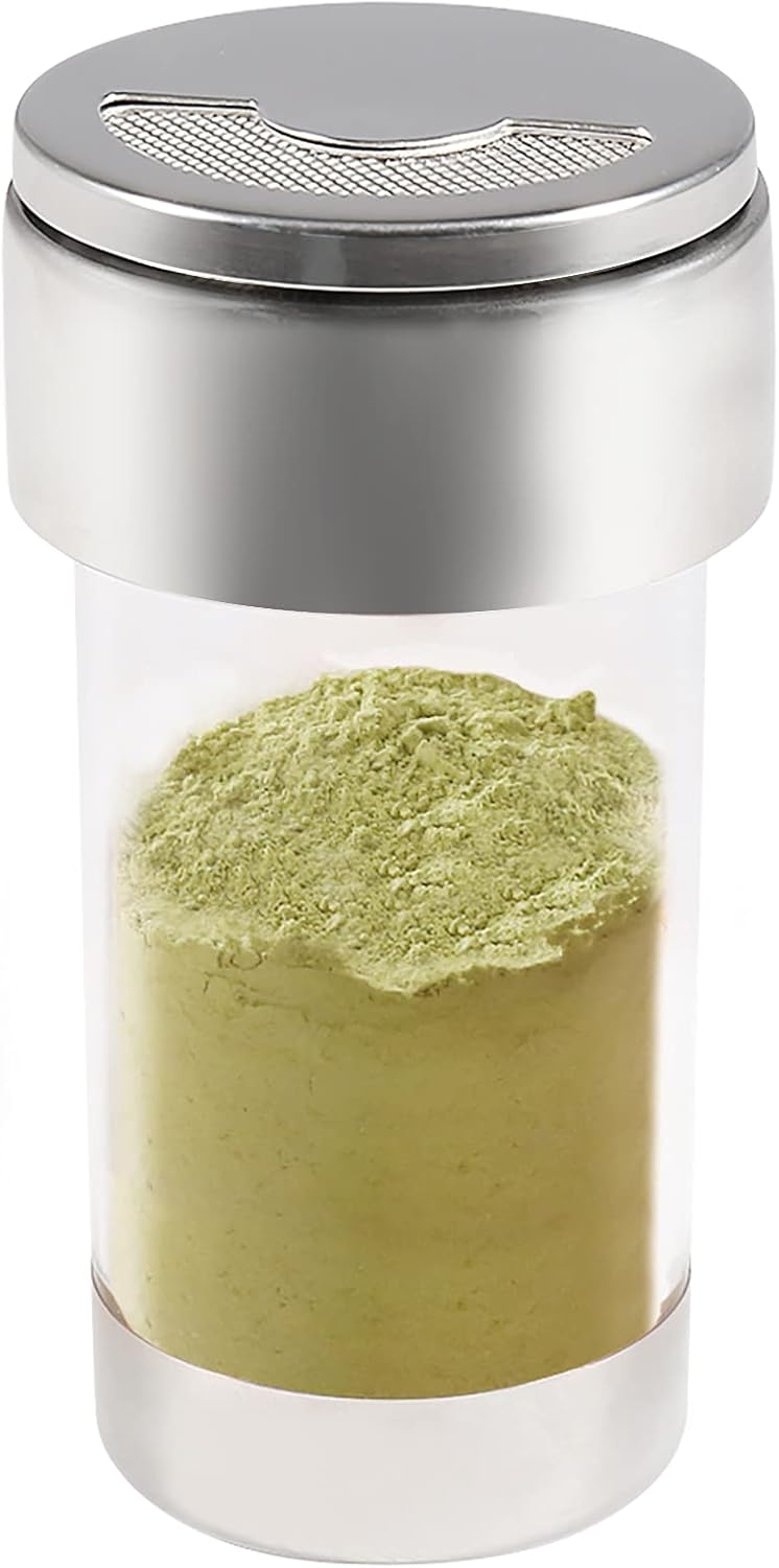 Newness Mesh Shaker or Salt Shaker, Stainless Steel Salt Dispenser, Clear Acrylic Seasoning Fine Mesh Shaker with Rotating Cover, 3.7 Ounces (110 Milliliter) - Image 1