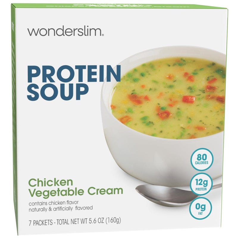 WonderSlim شوربة بروتين وندر سليم، كريمة دجاج وخضار، 12 جرام بروتين، بدون دهون (7 عبوات) - Image 1
