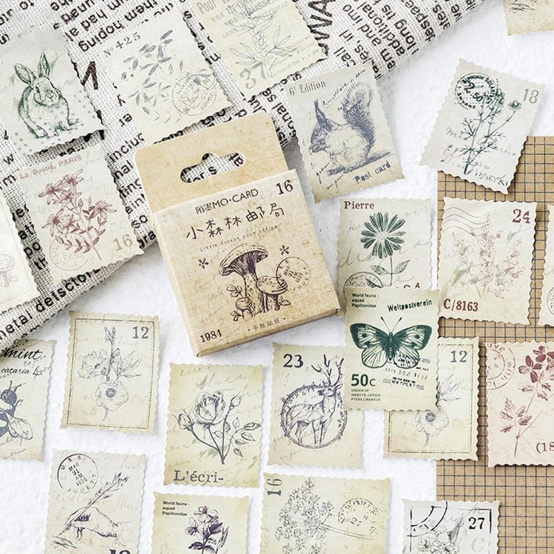 Obujopal 46Pcs Postage Stamp Stickers for Scrapbooking Journaling Planners Card Making Laptop Diary Collage Envelope Phone Case Art Crafts DIY Decoration - Image 3