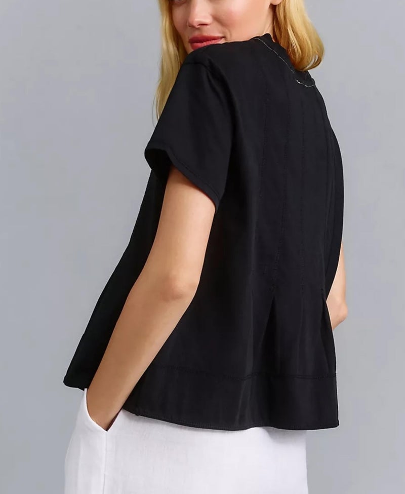 OPCAKM Cute Tops for Women Summer Pleated Swing T-Shirt Casual Babydoll Peplum Tops Lightweight Flowy Loose Fit Tee(Black-M) - Image 3