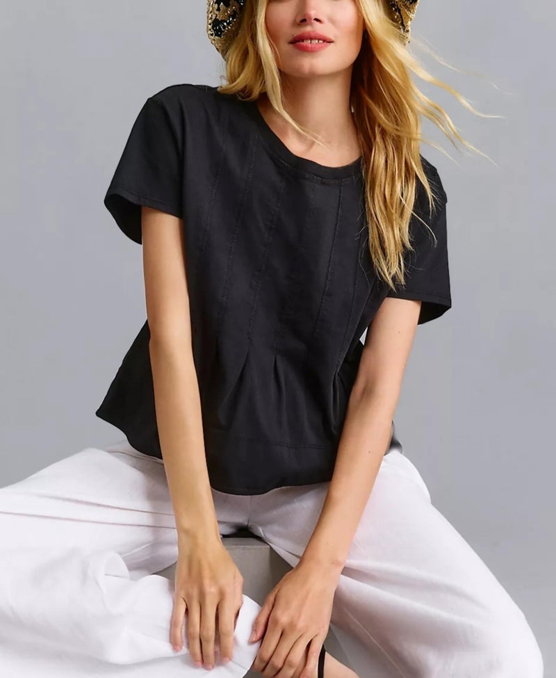 OPCAKM Cute Tops for Women Summer Pleated Swing T-Shirt Casual Babydoll Peplum Tops Lightweight Flowy Loose Fit Tee(Black-M) - Image 2