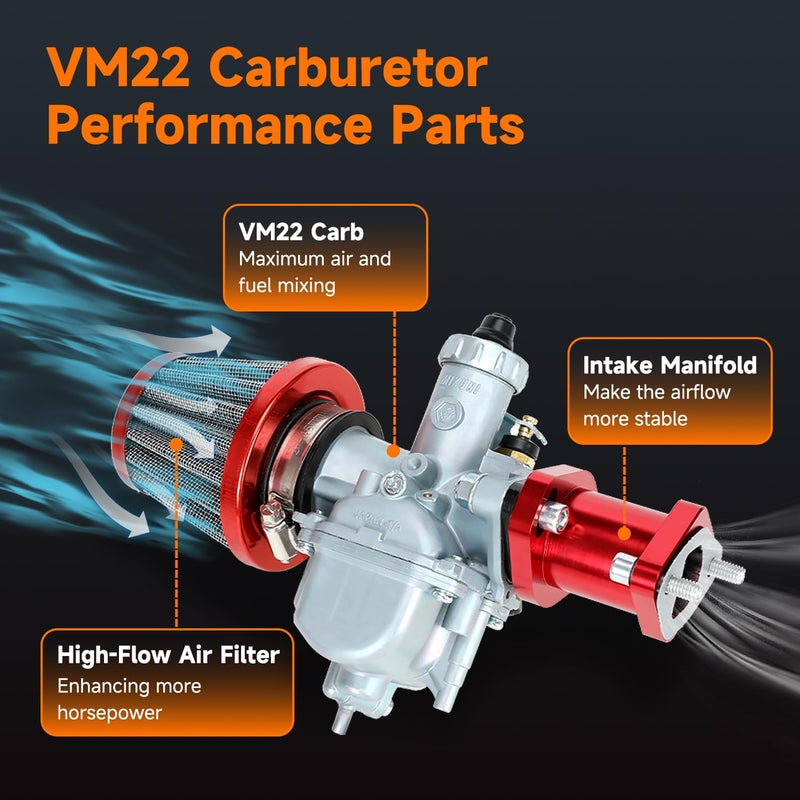 FVRITO VM22 Carburetor Flywheel Stage 2 Kit Compatible with Predator 212 Non Hemi Engine Coleman CT200U CT200U-EX BT200X Mini Bike 212cc 196cc GX200 KT196 Go Kart Parts Exhaust Pipe Throttle Assembly - Image 3
