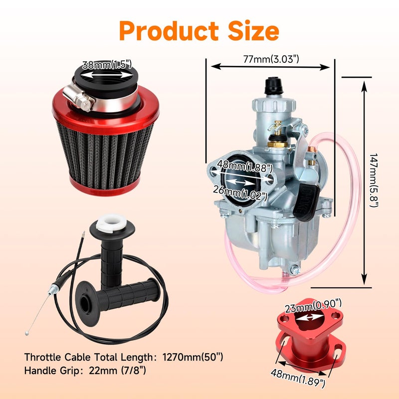 FVRITO VM22 Carburetor Flywheel Stage 2 Kit Compatible with Predator 212 Non Hemi Engine Coleman CT200U CT200U-EX BT200X Mini Bike 212cc 196cc GX200 KT196 Go Kart Parts Exhaust Pipe Throttle Assembly - Image 4