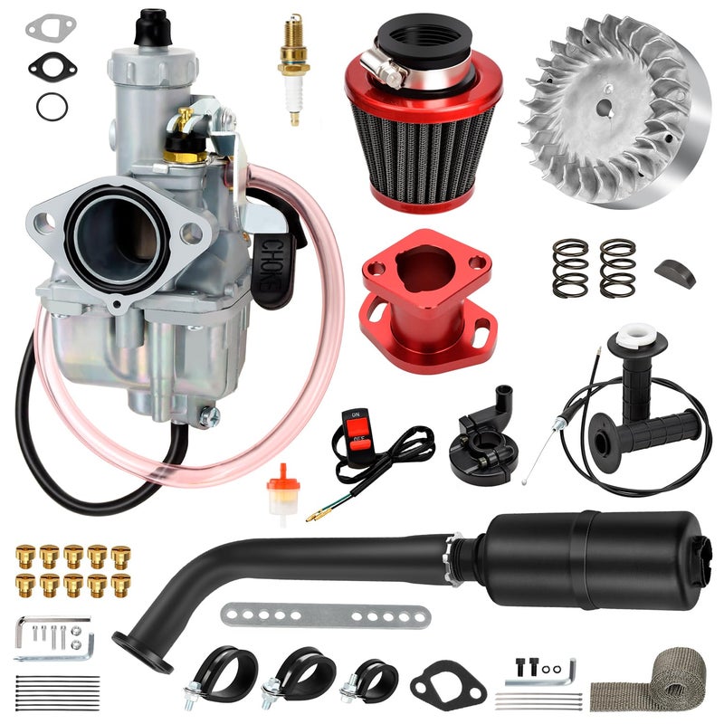 FVRITO VM22 Carburetor Flywheel Stage 2 Kit Compatible with Predator 212 Non Hemi Engine Coleman CT200U CT200U-EX BT200X Mini Bike 212cc 196cc GX200 KT196 Go Kart Parts Exhaust Pipe Throttle Assembly - Image 1