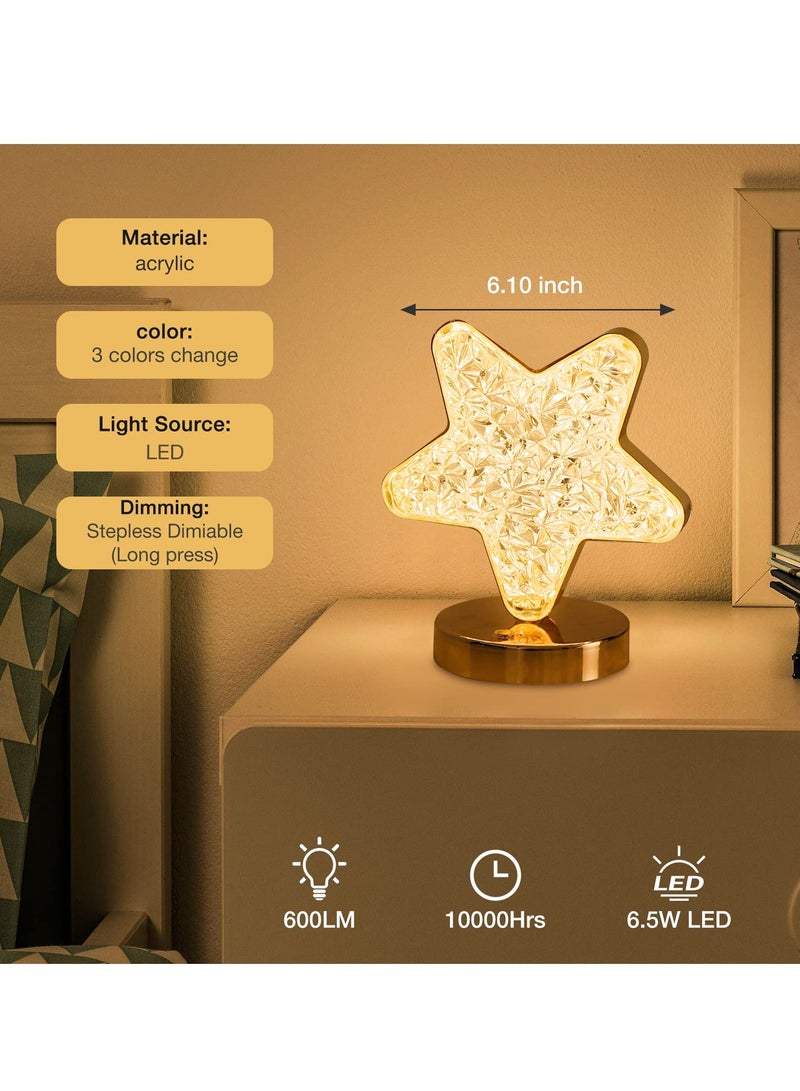 Excefore Star Lamp, Cute Night Light for Kids, Acrylic Desktop Crystal Lamp, Cordless Rechargeable Stepless Dimmable Touch Lamp, with 3 Colors Modes, for Living Room, Bedroom, Home Decorations - Image 2